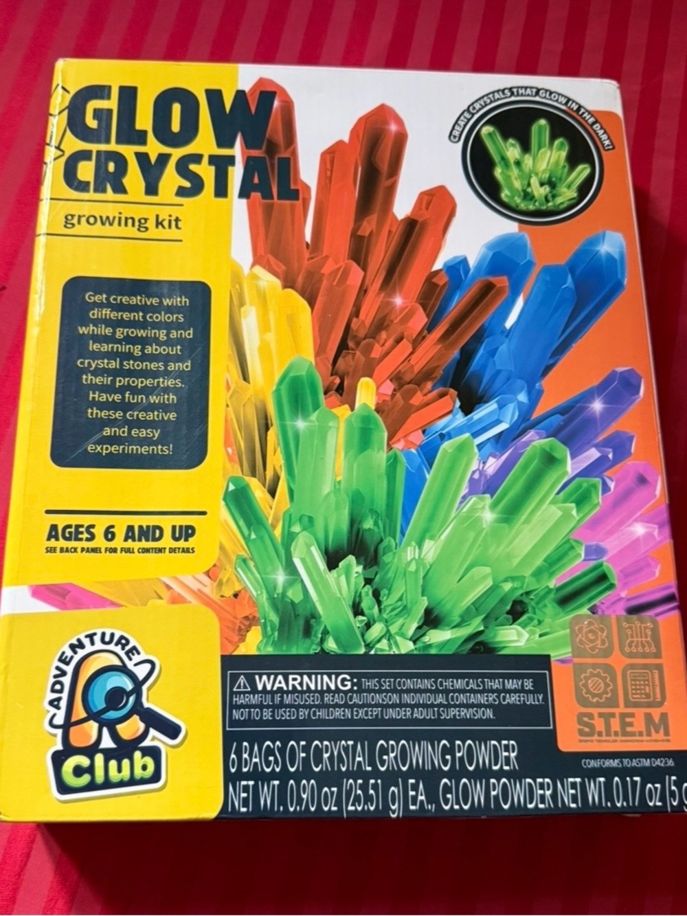 ADVENTURE CLUB Light Up & Glow Crystal GROWING KIT Ages 8 & Up S.T.E.M